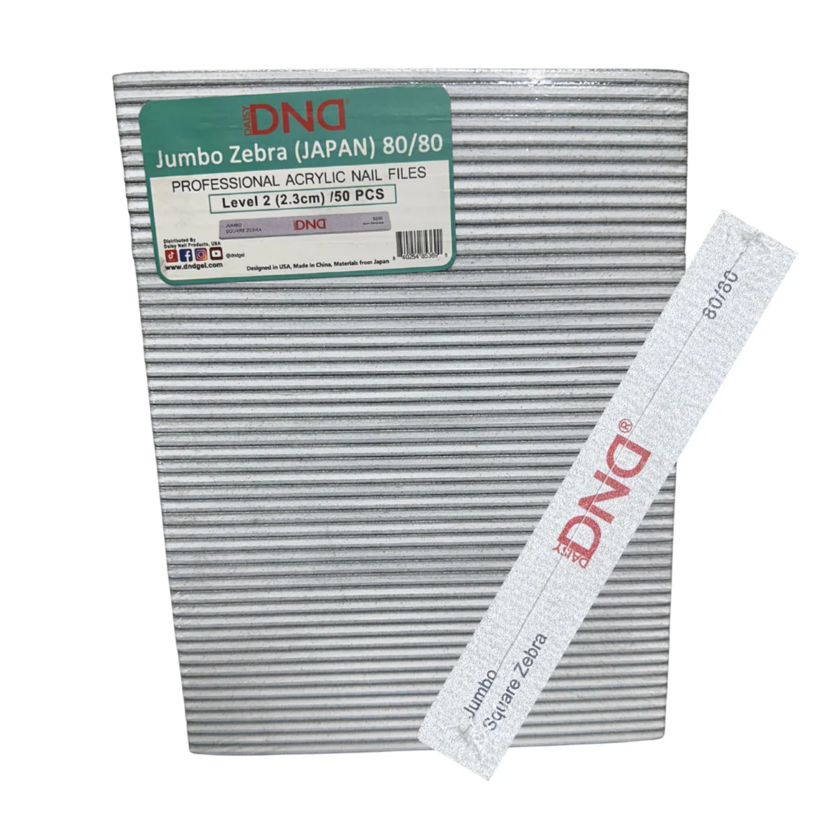 DND Jumbo Square Zebra Nail Files 80/80 (50pcs) | QQ Nail Supply