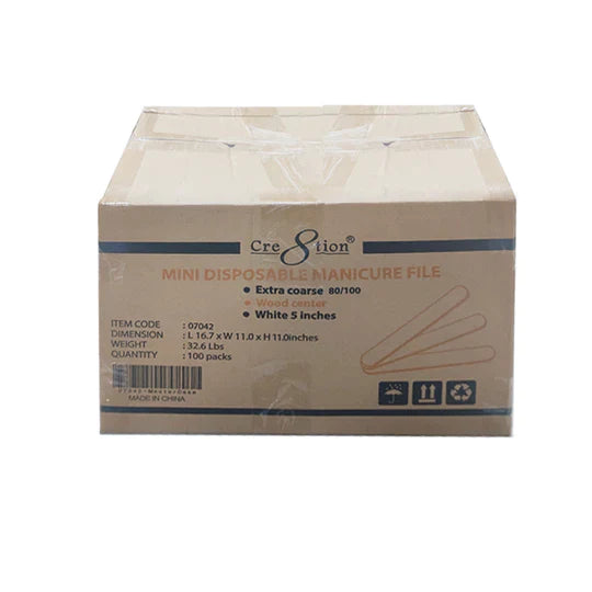 Cre8tion Disposable Mini White Wood Nail File - 80/100 (Case)