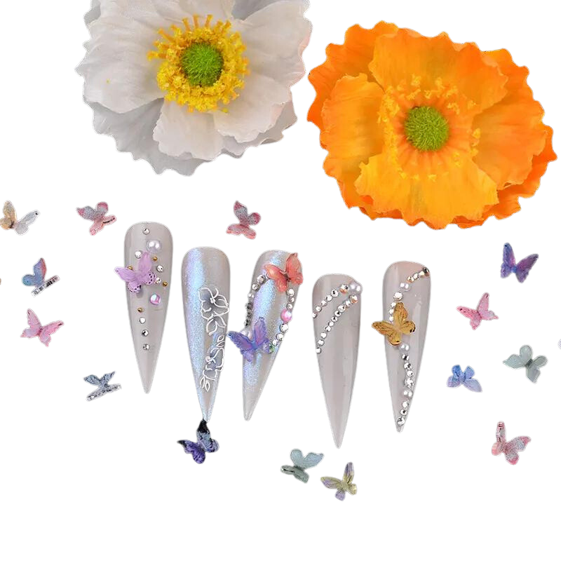 Iridescent 3d butterfly charms nail art 