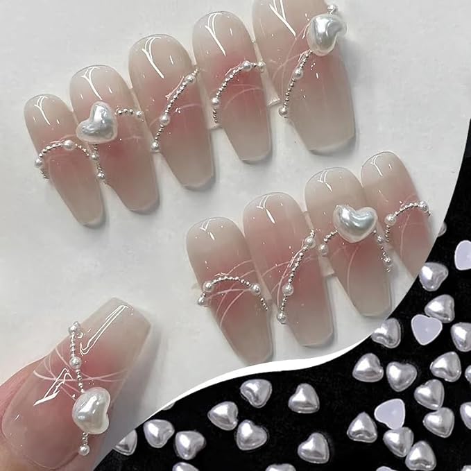 Mini Pearl Heart Nail Charms (100pcs)