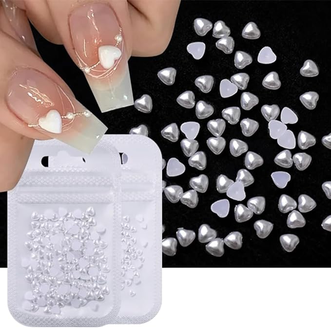 Mini Pearl Heart Nail Charms (100pcs)