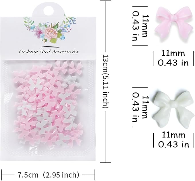 Bow Tie Nail Charms - Pink & White (50pcs)