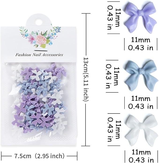 Bow Tie Nail Charms - Purple Blue & White (50pcs)
