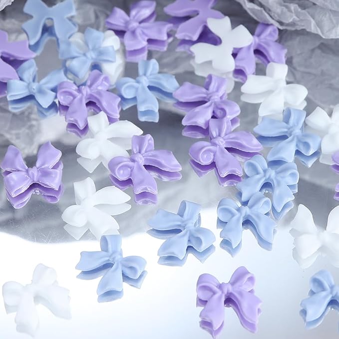 Bow Tie Nail Charms - Purple Blue & White (50pcs)