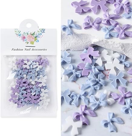 Bow Tie Nail Charms - Purple Blue & White (50pcs)