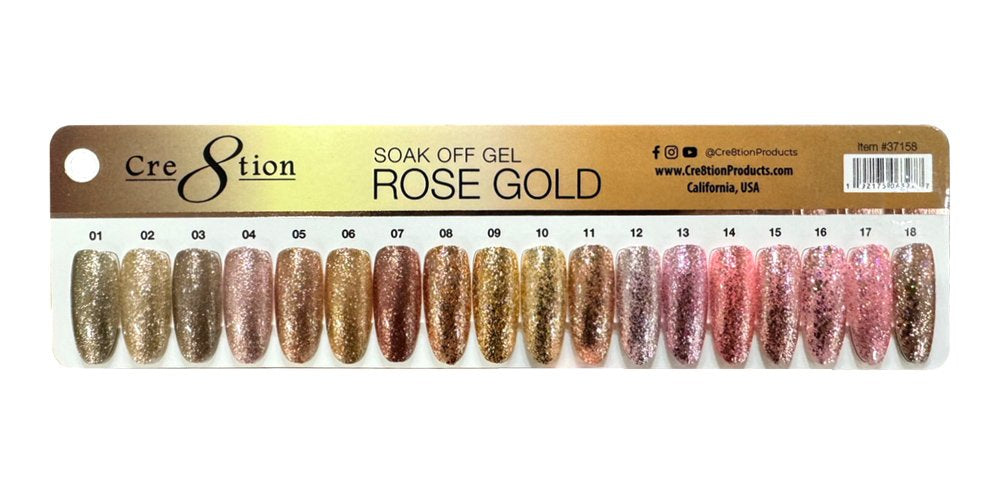 Cre8tion Soak Off Gel Rose Gold Whole Collection (18 Colors)