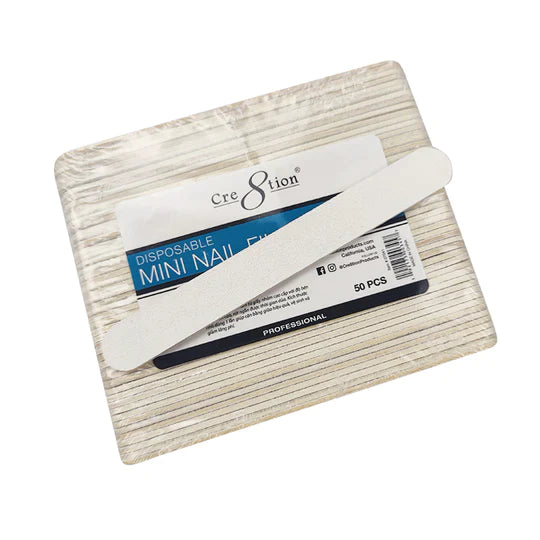 Cre8tion Disposable Mini White Wood Nail File - 80/100 (Case)