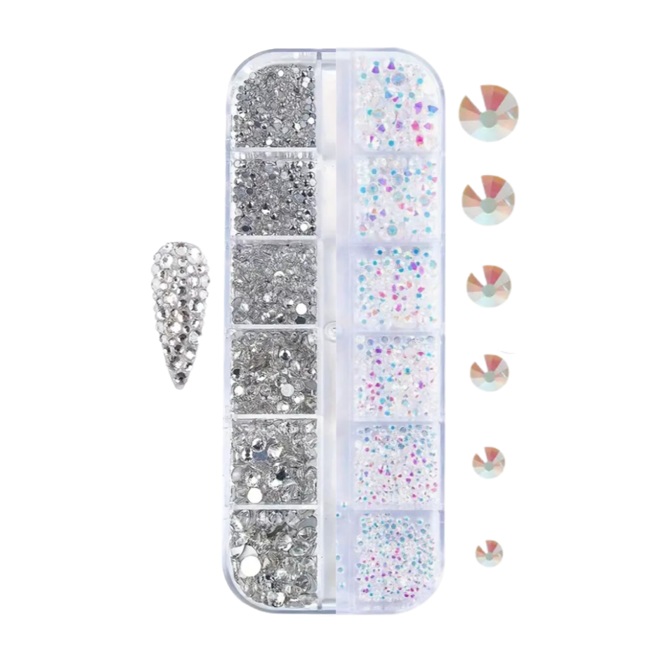 Silver & AB Clear Nail Rhinestones
