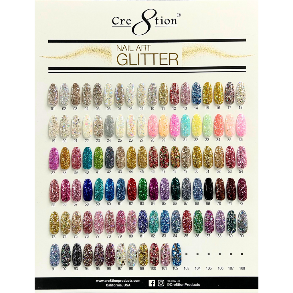 Cre8tion Nail Art Sparkle Glitter Collection (102 Colors)