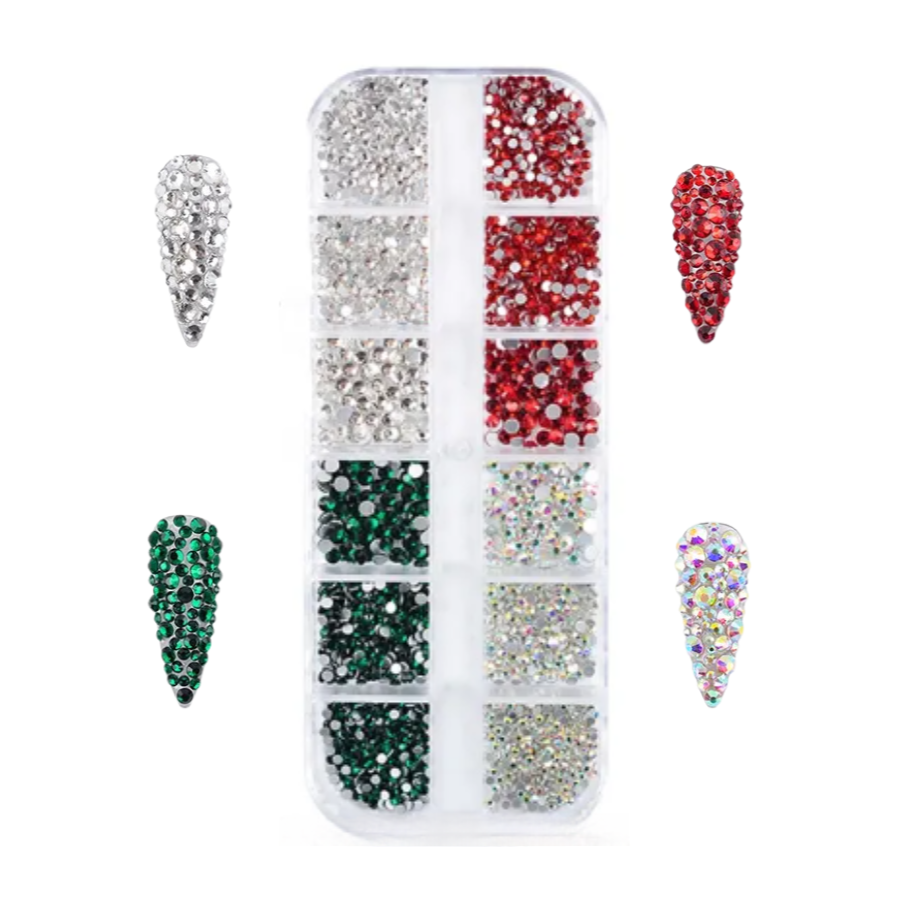 Silver Green & Red Nail Rhinestones