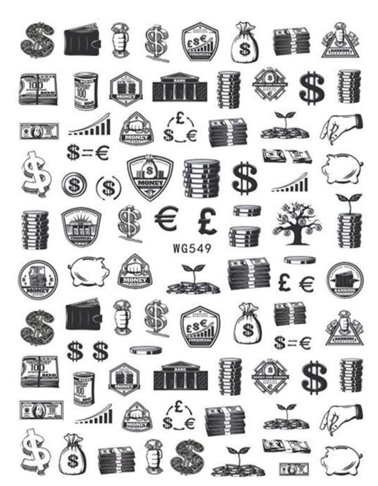 Black and White Money Nail Stickers