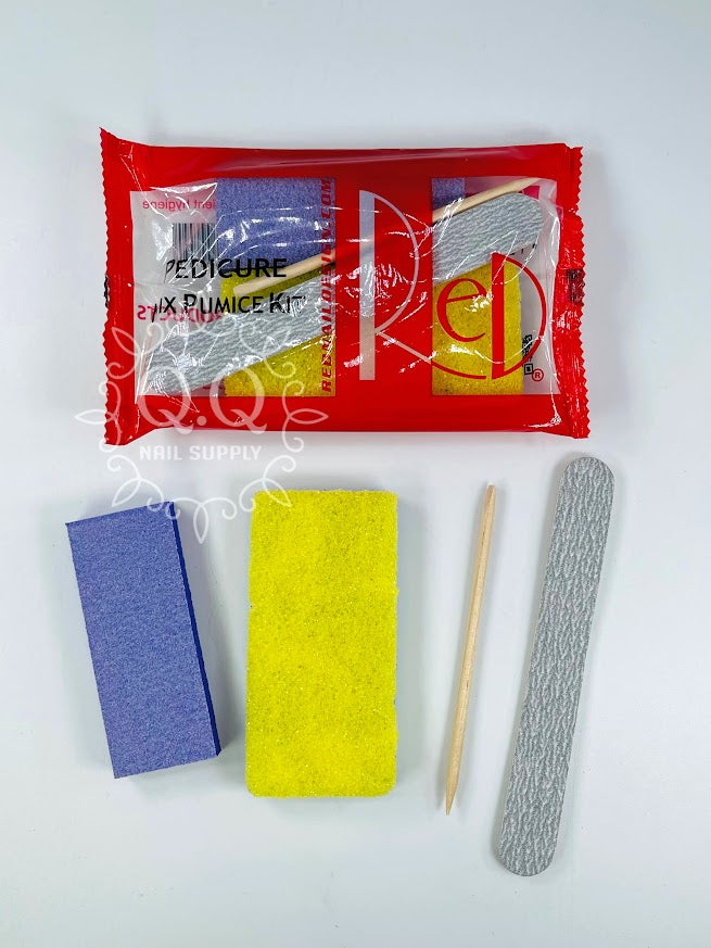 Red Disposable Pedicure Mix Pumice Kit 4 Pcs (20pk)