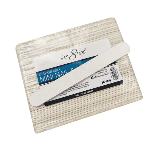 Cre8tion Disposable Mini White Wood Nail File - 80/80 (Case)