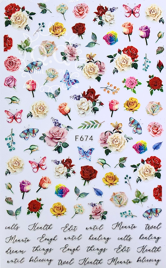 Multicolored Rose Nail Art Sticker